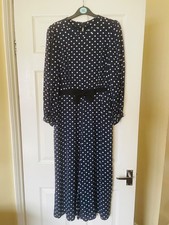 BNWOTs L.K. BENNETT Navy & Cream Polka Dot Wide Leg HARRIETT Jumpsuit Sz 12