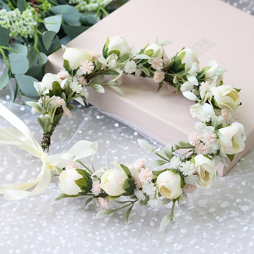 Beige rose flower crown - beige,