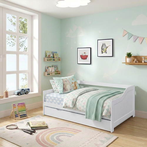 3ft wooden trundle bed grey - wooden,
