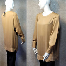 M&S Longline SATIN Round Neck TUNIC BLOUSE ~ Size 14 ~ LATTE Gold