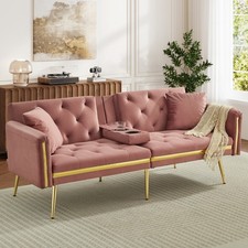 Modern Velvet Sofa Bed 2 Seater Click Clack Sofa Settee Recliner Couch Pink