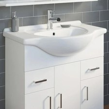 White Gloss Semi-Recessed Basin - 750mm Single Tap Hole Contemporary Bathroom