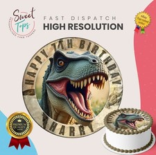 Dinosaur Velociraptor Personalised Round Edible Birthday Cake Topper Decoration