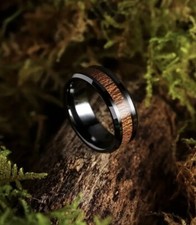 Wood Inlay Ring Whiskey Barrel High Quality Stainless Steel 8mm Band Size Z1 NEW