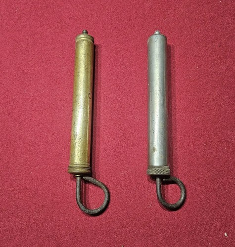 Two antique brass - grease, gun