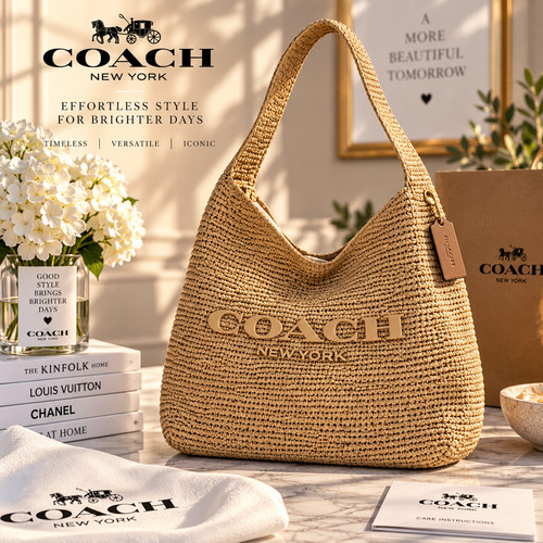 Coach straw raffia shoulder - coach,
