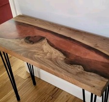 Handcrafted Console Table.  Walnut & Copper  bio-resin River Table.