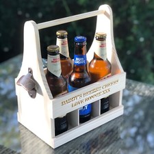 Personalised Wooden Beer Crate Carrier caddy 6 Bottle Opener Engraved Gift Xmas