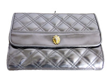 80s Clutch Hand Bag Purse Pewter Metallic Gold Handbag Party Glitz True Vintage