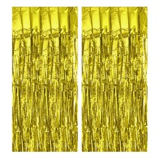 2 Pcs Gold Foil Curtain Backdrop, 3.3ft x 8.2ft Foil Fringe Streamer