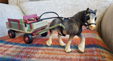 Schleich Shire Horse Drawn Cart/Carriage Wagon & Bridle 40190 Rare & Retired!