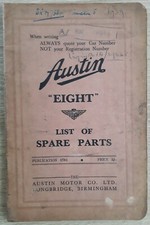 Austin Eight Spare Parts List Manual 1939 - AR  ARA  AP