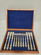 Antique Victorian Silver-Plated Dessert Cutlery Set – 24pc Ornate Knives & Forks