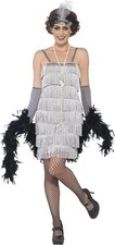 Ladies 1920s Silver Flapper Costume