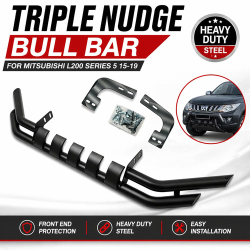 Black triple nudge bull bar - black,