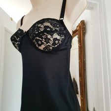 Vintage black satin and lace slip dress maxi nightdress lingerie negligee