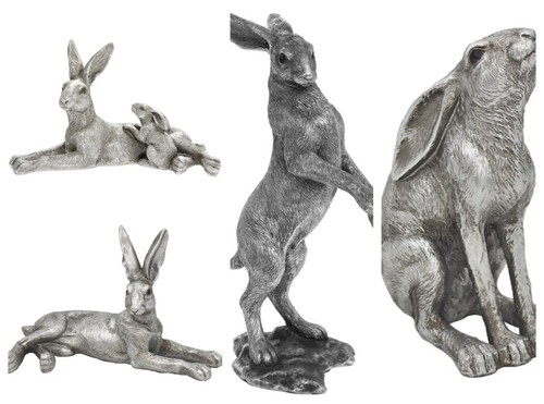Silver hare figurines - silver,