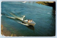 Bellevue Iowa IA Postcard Harbor Motel Thrilling Pastime Jet Skiing Scene 1985