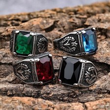 Vintage Big Cubic Zirconia Stainless Steel Ring Mens Rings Biker Ring for Men