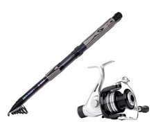 Shakespeare MACH 1 3BB 30  Reel & Line With Telescopic 12FT Travel Fishing Rod