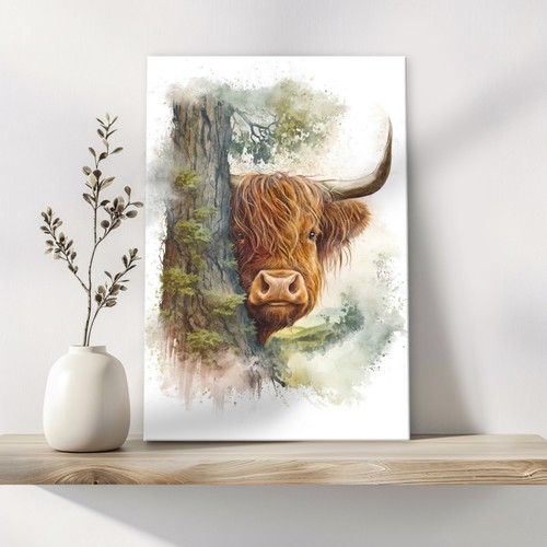 Shy highland cow art canvas - shy,