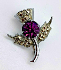 Antique Mizpah Brooch Silver Marcasite Purple Amethyst Stone