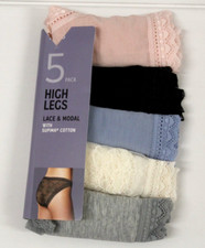ex M & S Ladies 5 Pack Lace & Modal Supima Cotton High Legs Briefs Sizes 8 to 20