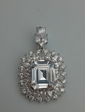 TOVA QVC Vintage 925 Sterling Silver DQCZ Diamonique Emerald-Cut Halo Pendant