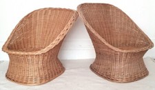 A Pair of Mid Century French Rattan Basket Chairs, Vintage Wicker Tub Chair.