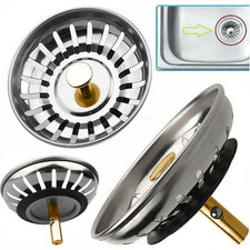2x Premium Stainless Steel Kitchen Sink Strainer Drain Replacement Waste Plug UK