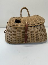 Vintage Wicker Fly Fishing Creel Basket w/ Leather Strap Ideal Products Cowhide