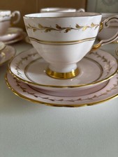 VINTAGE TUSCAN Fine Bone China Tea Set for 6 Pink & Gold Floral - 22K Gold Gilt