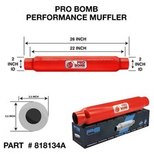 2 inch x 22 inch PRO Bomb Glass Pack Exhaust Muffler Silencer Cherry Red Colour