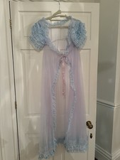 60s Negligee Nightie Ruffle Edge Sheer Pale Blue