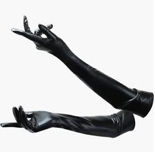 Women's Black Long Gloves Patent Leather Wet Look Arm Opera Mittens Nightclub
