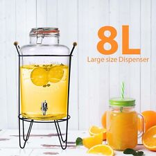 8L Glass Vintage Beverage Drinks Dispenser on Metal Stand Cocktail Jar with Tap