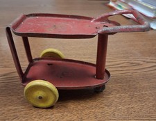 VINTAGE MAR USA TOY TEA CART TROLLEY STEEL W/ WOOD WHEELS