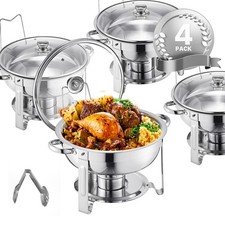 5 Qt 4 Pack Round Chafing Dish Buffet Set Full-Size Pan Stainless Steel