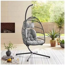 Hanging Rattan Egg Chair With Stand Swing Foldable with Cushion Outdoor/ Indoor