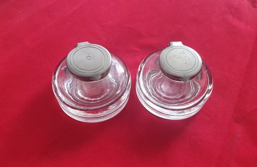 Pair victorian glass inkwells - victorian,