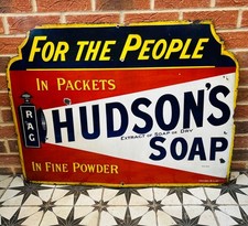 Antique Hudson's Soap Enamel Sign, Victorian. With Rare Subtext.