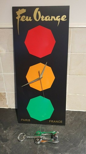 Feu orange wall sign clock - feu,