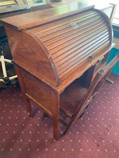 Antique Kids Child Roll top Desk Chair Vintage Wood Dolls Display Office Nice!