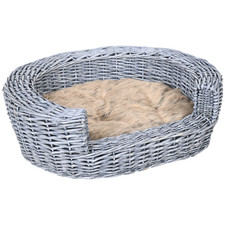 Pawhut Elevated Wicker Pet Bed for Dogs & Cats – Willow Rattan Basket - Grey