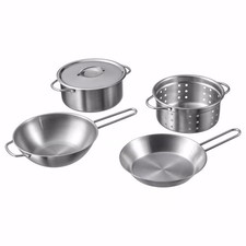 New IKEA DUKTIG 5 Piece Toy Cookware Set Stainless Steel Color Kids Kitchen