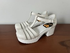 Rare Swedish Hasbeens Toffel Clogs All White Leather Sandals Women's 38/US 8