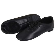 Jazz Dance Shoes Black Leather Modern Split Sole Irish Dancing Pumps Hard Jig UK