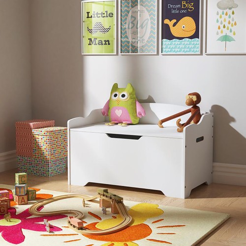 White wooden toy box organizer - toy,