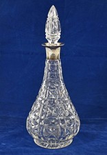 Vintage Sterling Silver Collar Crystal Decanter Hand Cut Lead Crystal 12.5"
