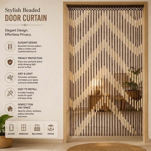 Bamboo beaded door curtain - bamboo,